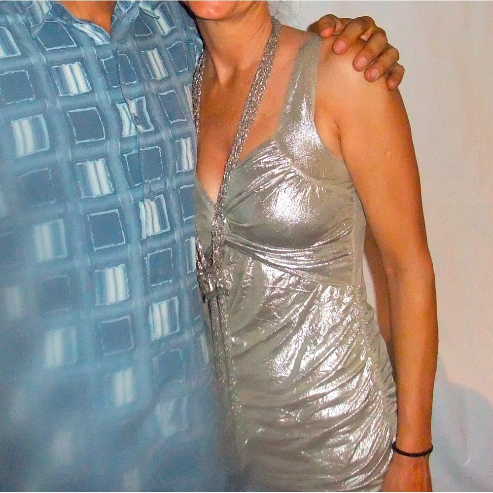 Silver stretchy sexy tunic top